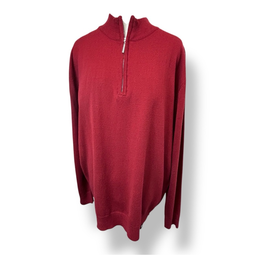 Stacy Adams Men's 1/4 Zip Mockneck Pullover Sweater Preppy Rust-Burgundy XXL
